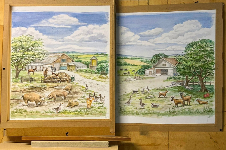 Behind the scene: Skizzen des Bühnenbild Hans im Glück